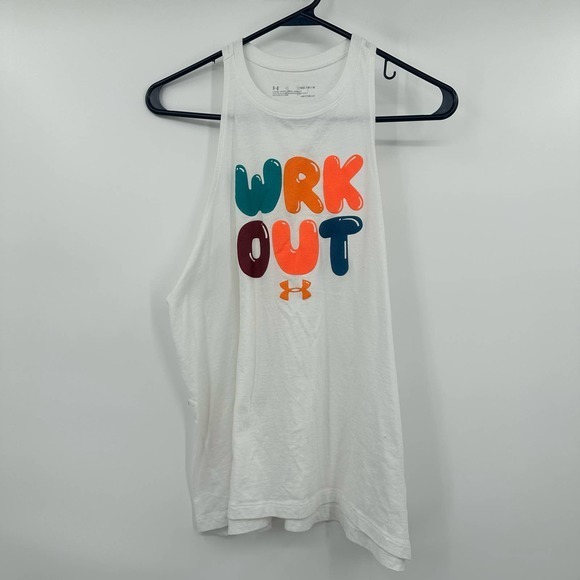 Under Armour size‎ medium loose fit white tank top wrk out balloon letter print - Picture 1 of 5